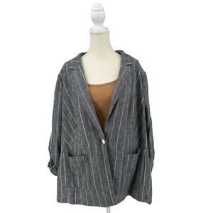 Lane Bryant Striped Blazer WMNS 22 Gray One Button Linen Blend Jacket Suit Coat